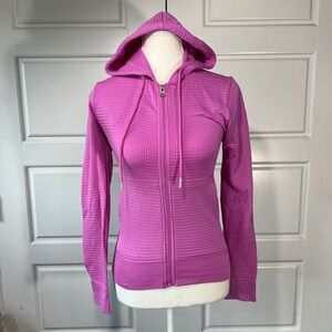 Aura Fuchsia Purple Full‎ Zip Fitted Activewear Hoodie Jacket Womens XXS